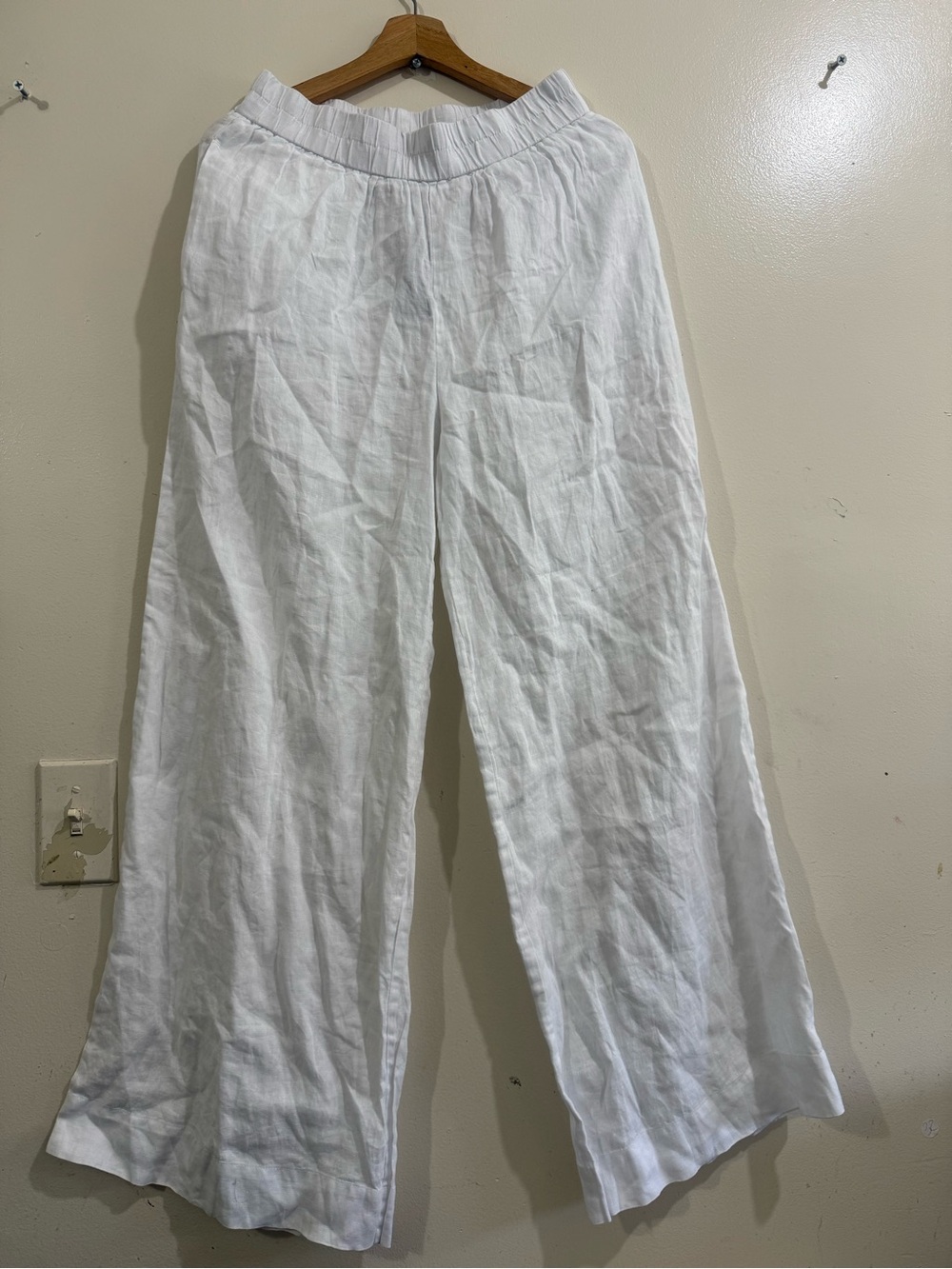 James Perse White Linen Wide-Leg Pull-On Pants